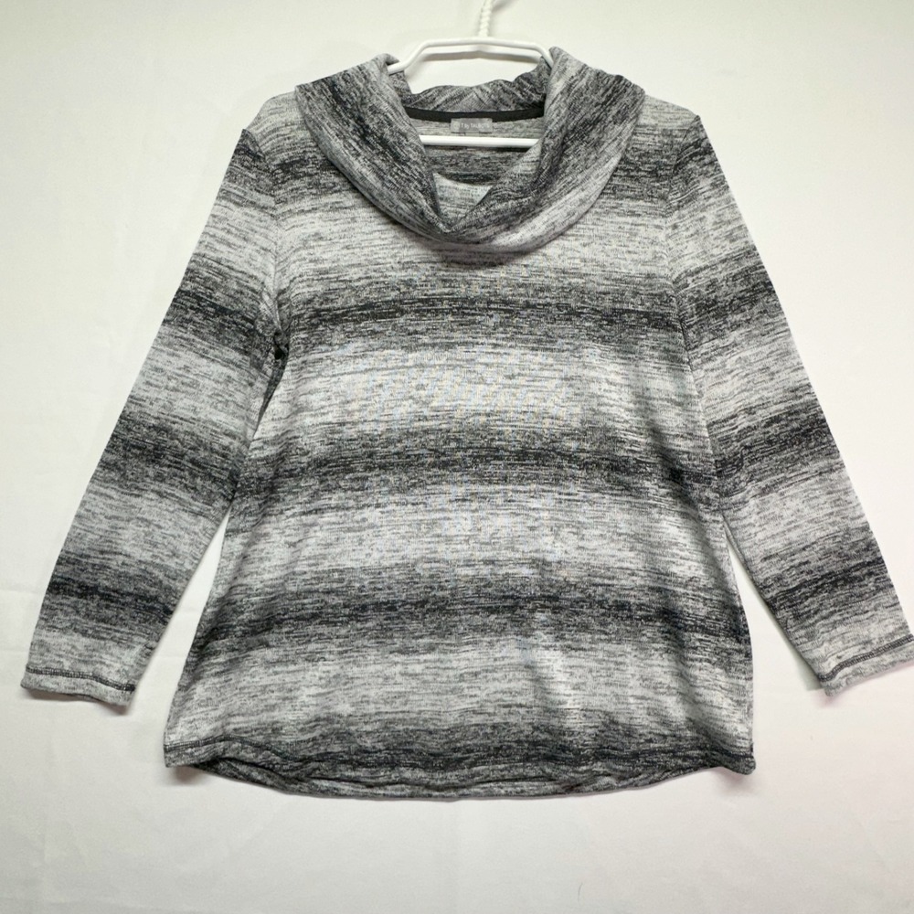 T by Talbots Gray &‎ Black Cowl Neck Long Sleeve Striped Soft Sweater Women's LP